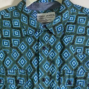 Cody James Shirt Mens Large Blue Green Western Pearl Snap Button Long Sleeve